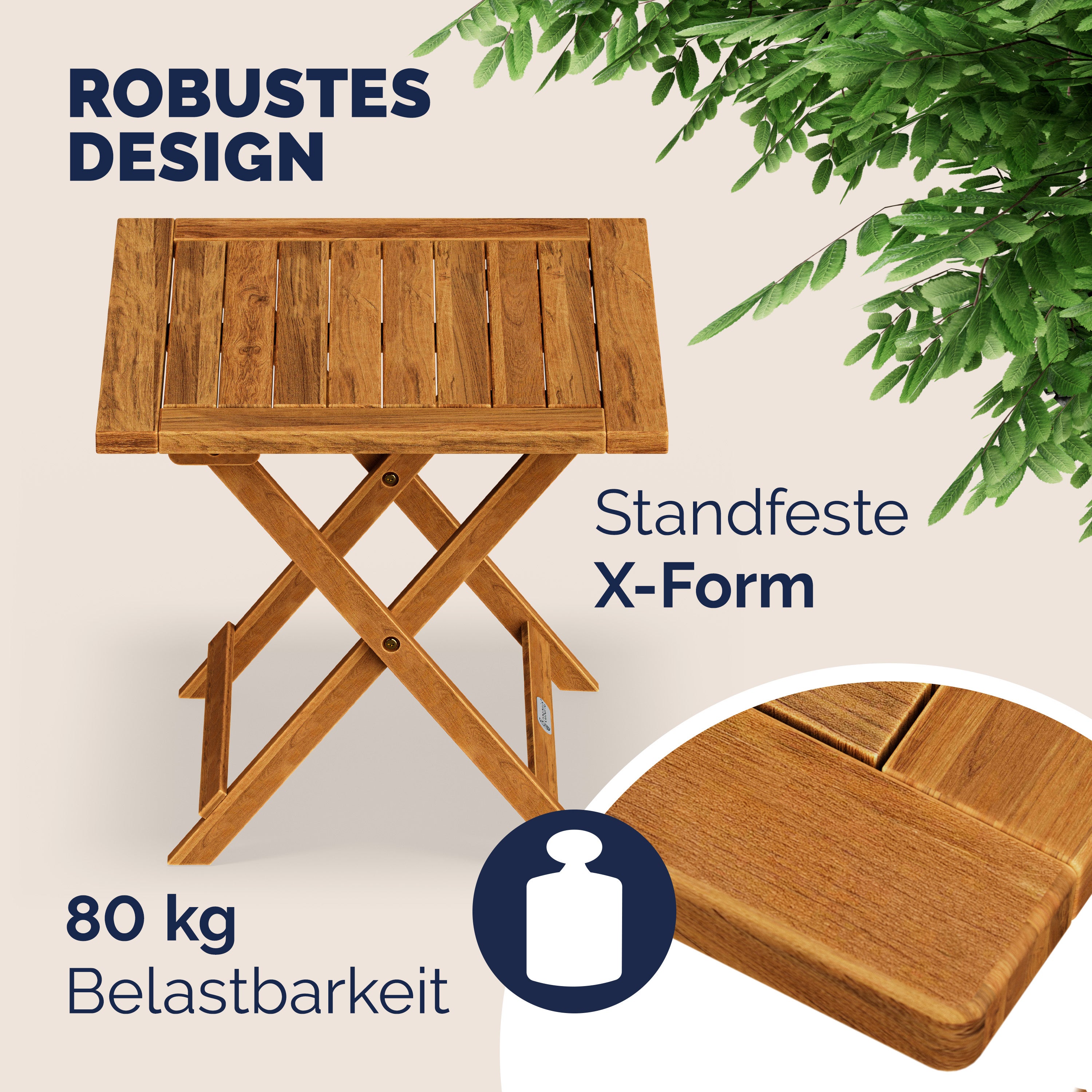 CASARIA® Table basse pliante en bois d'acacia 46x46cm Table d'appoint pliable pour jardin terrasse Intérieur extérieur - 9
