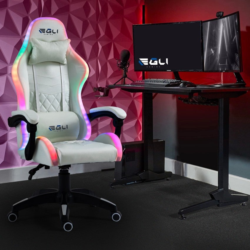 Fauteuil gamer blanc fauteuil LED ergonomique inclinable avec coussin Pixy - 2