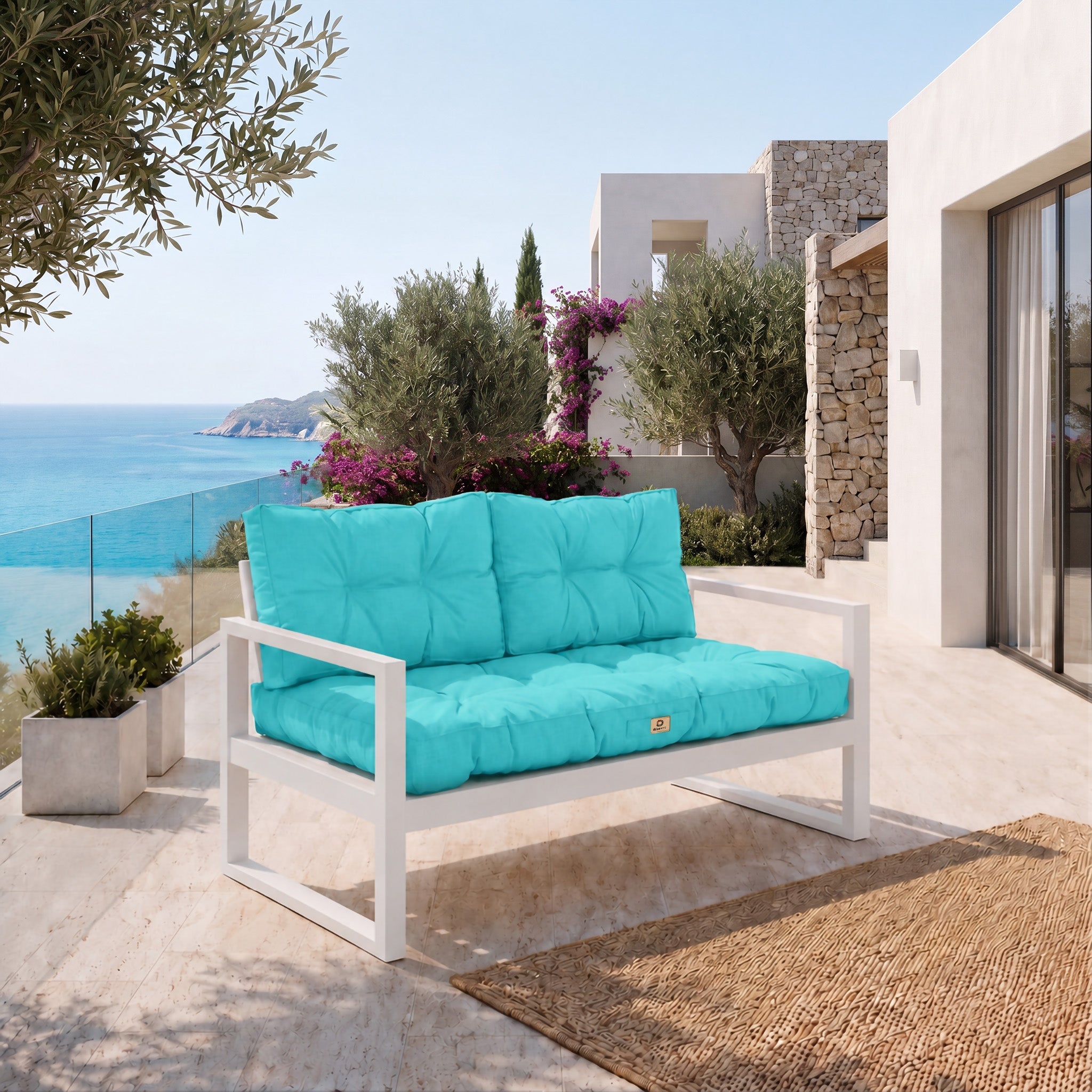 Coussins pour salon de jardin capitonné 100x50cm Bleu caraibes - 2