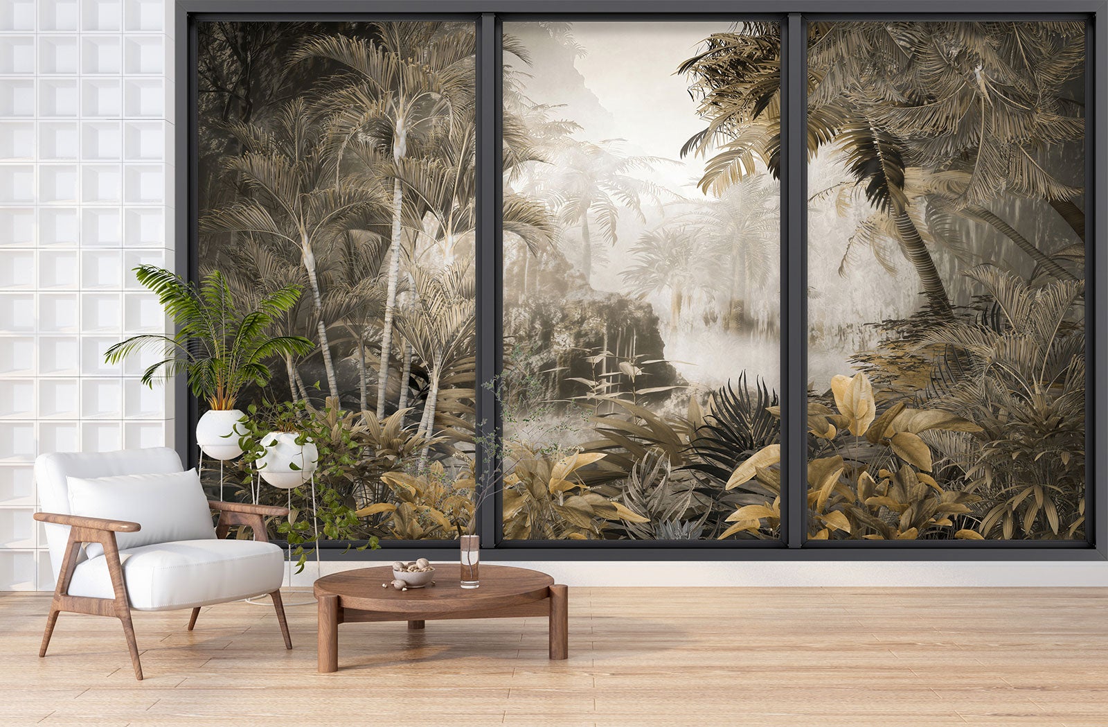 Papier peint panoramique Trompe l'oeil baie vitrée - Jungle - Largeur 325 cm x Hauteur 195 cm - 3