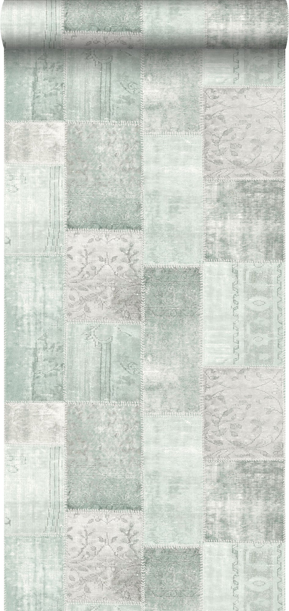 Tapeta Patchworkowy dywan Marrakech kilim popielatej miętowej zieleni - 53 cm x 10.05 m - ESTAHOME