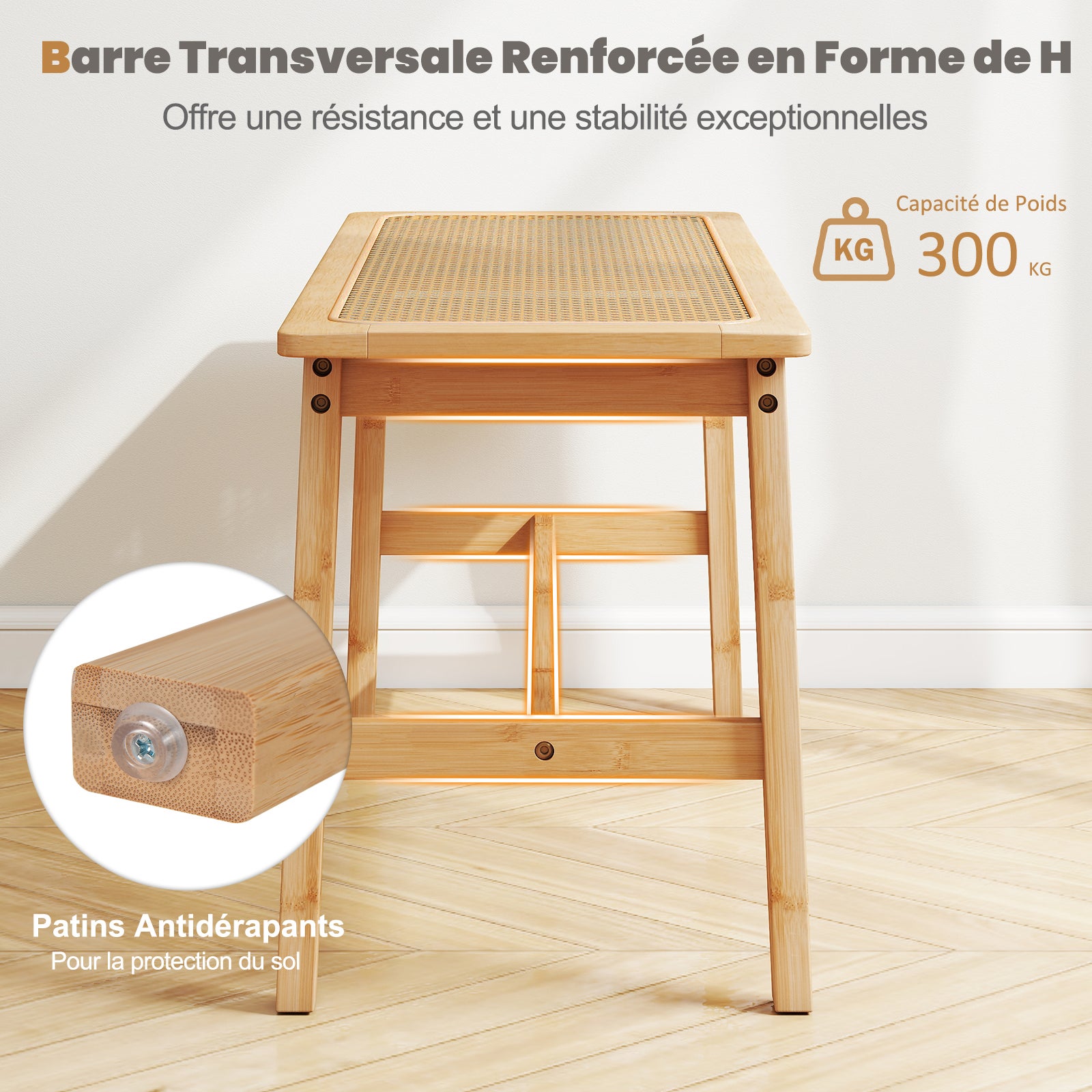 Banc de Salle à Manger en Bambou avec Assise en Rotin Tressé à la Main, Banc d'Intérieur pour Entrée, Ottomane pour Chaussures 100 x 35 x 45 cm - 6