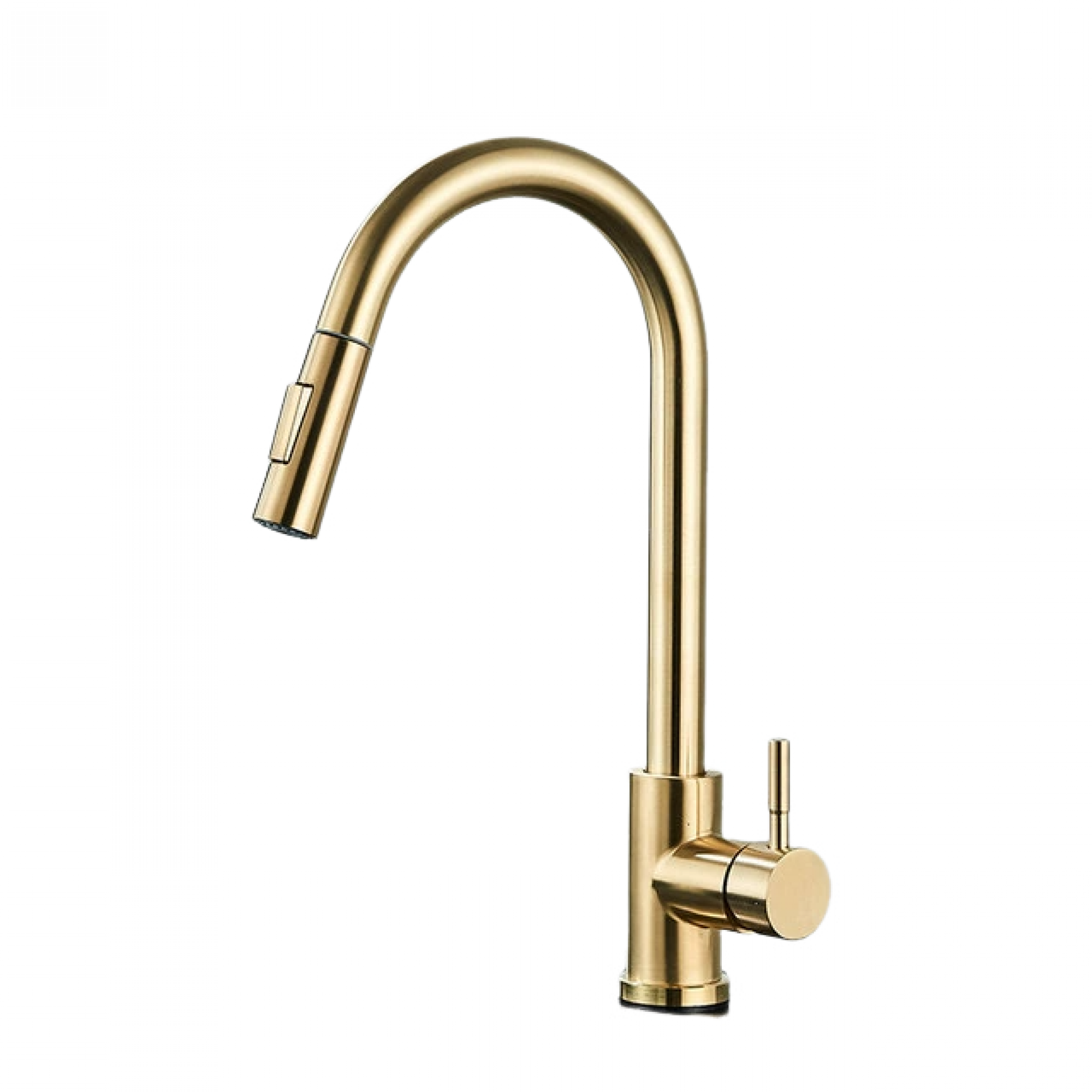 Bateria kuchenna z wyciąganą wylewką i obrotowym zlewem 360°, 2 tryby natrysku (szczotkowane złoto)