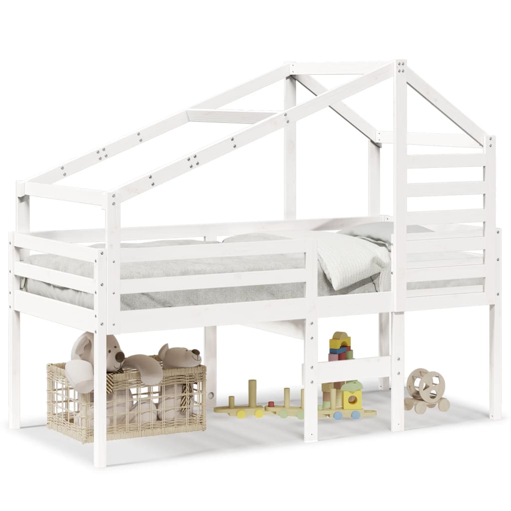 Lit haut avec toit blanc 90x190 cm bois de pin massif - 2