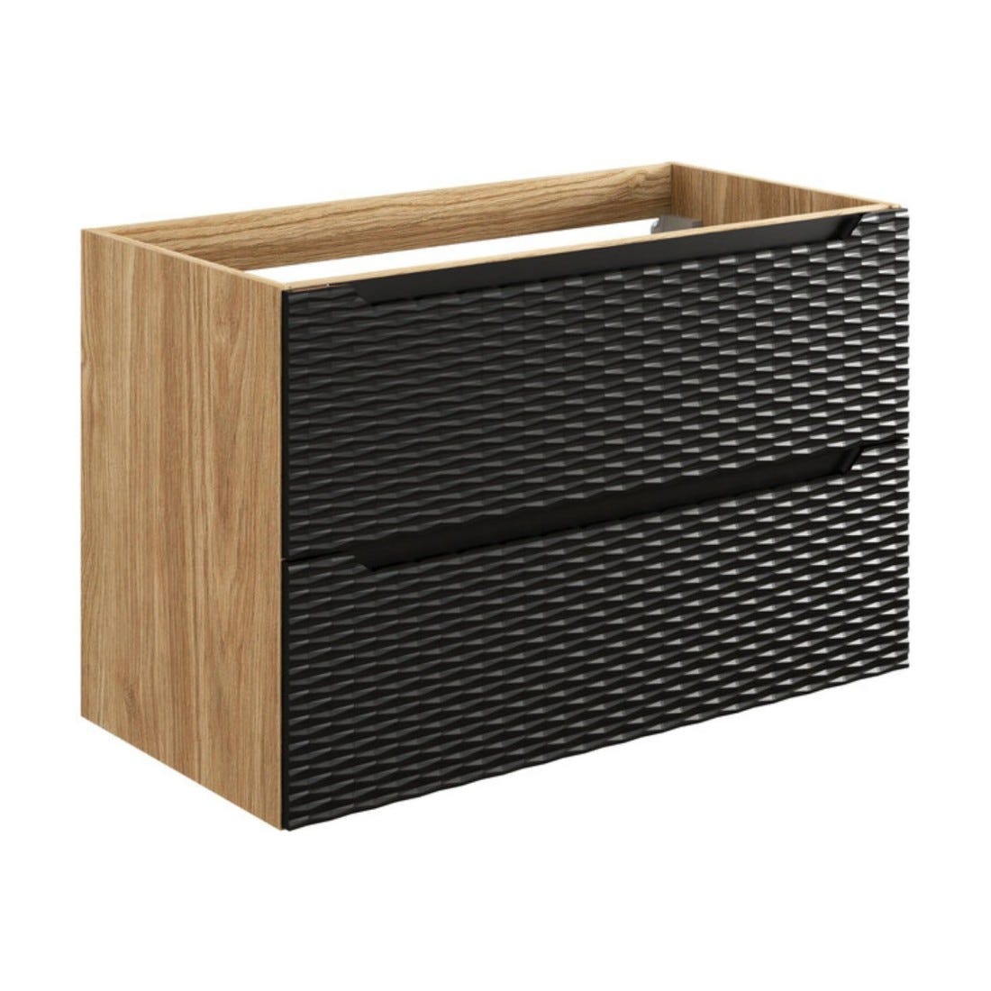 Mobile sottolavabo YOKA – 2 cassetti – Rovere chiaro e nero – L90 × P46 ...