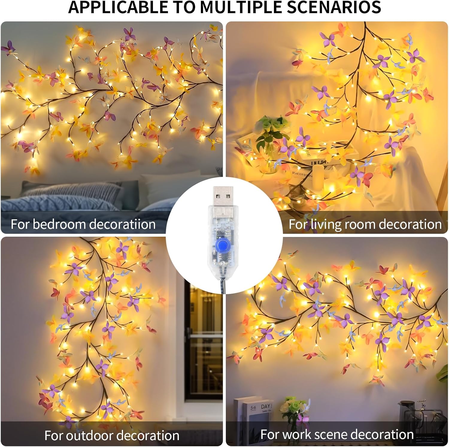 Une lampe en osier en forme de papillon, d'environ 2,3 mètres de long, avec 144 perles LED et une minuterie télécommandée. - 5