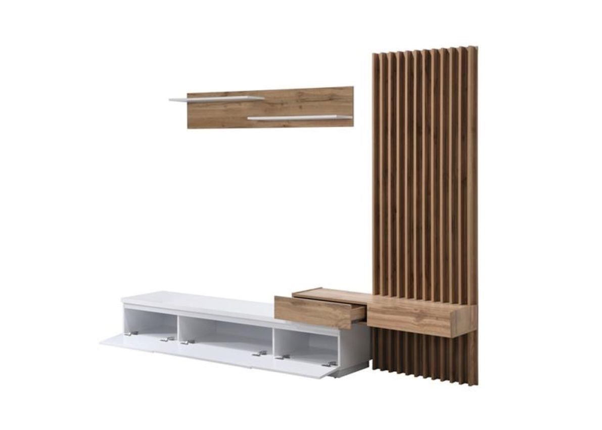 Set da pranzo con tavolo TV e boiserie 250x200 cm - Bianco e rovere - 5