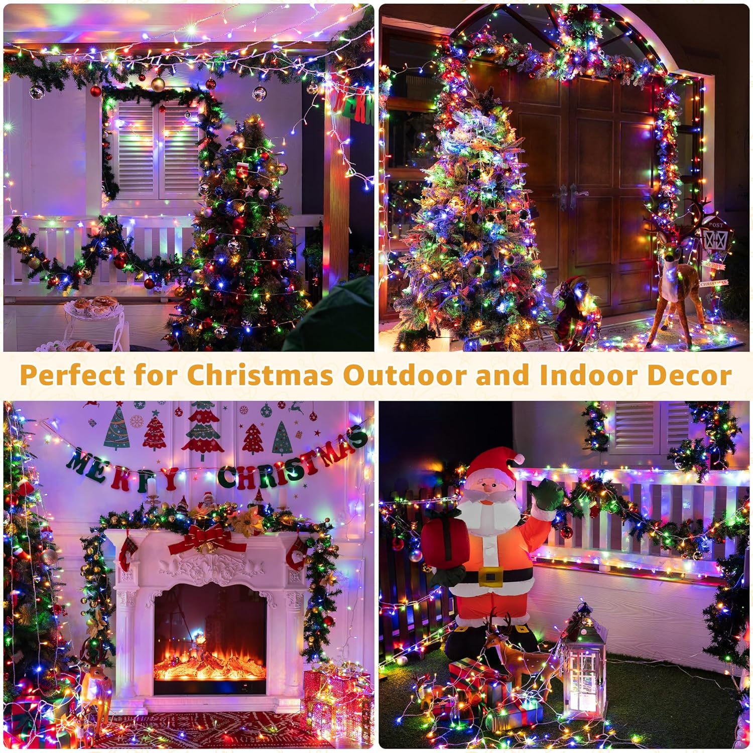 Guirnalda de luces LED navideñas para interior y exterior, 10 m - 80 LED, Luces para árbol de Navidad, funciona con pilas, resistente al agua, 8 modos - 8