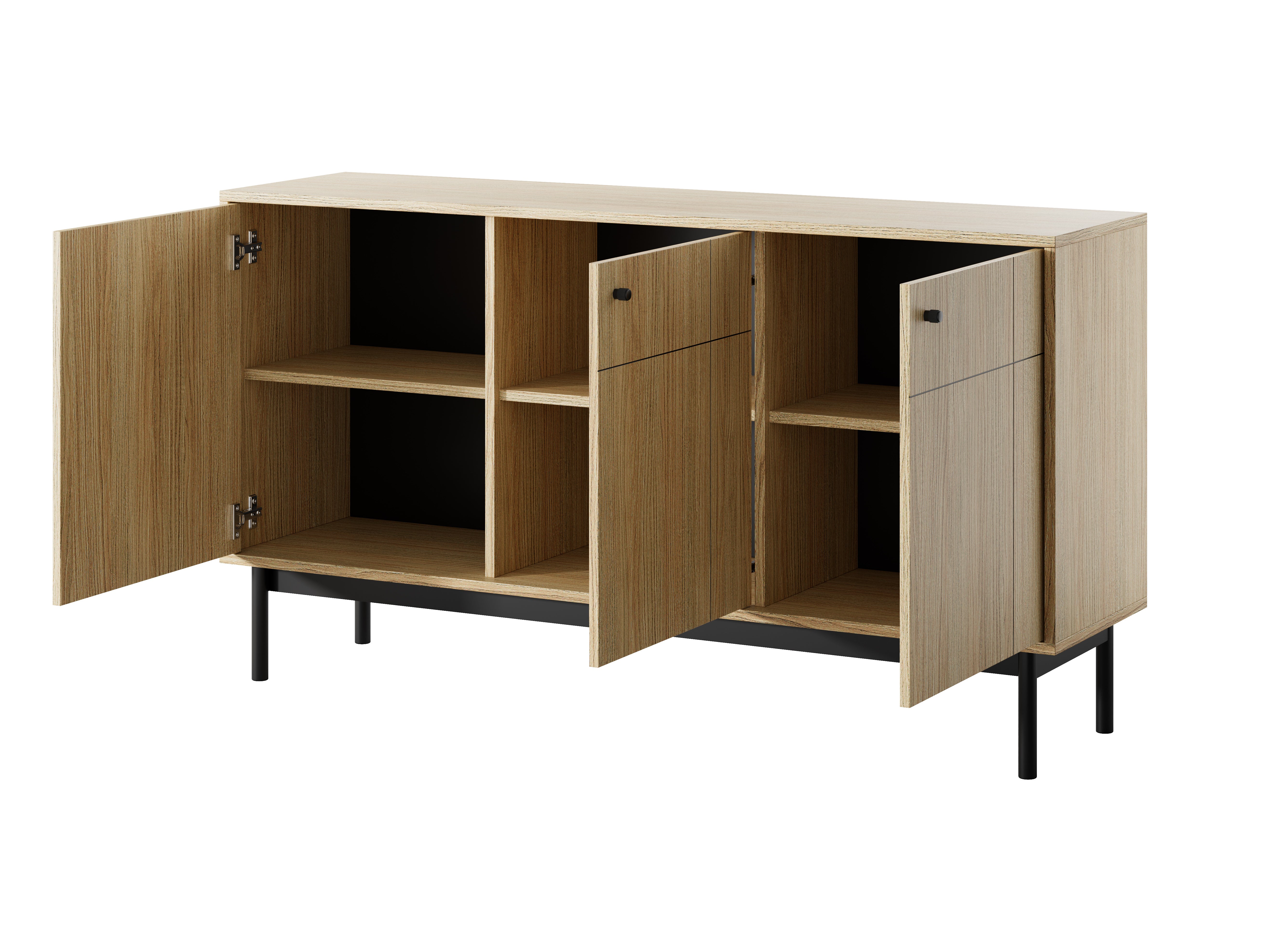 Komoda: kolor dąb Linea, nogi czarne, 153,5 x 83,5 x 39 cm - 3