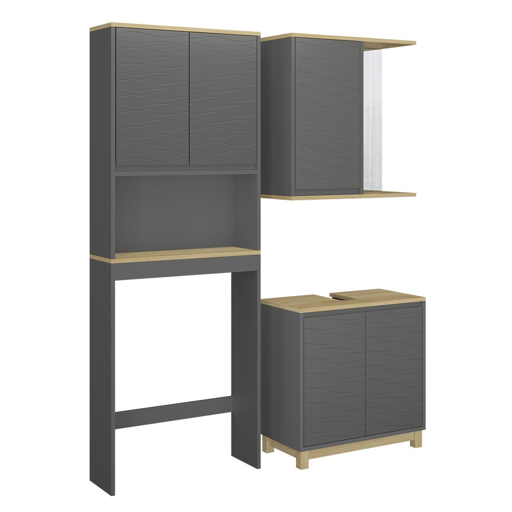 Vicco Zestaw mebli łazienkowych Livia, Antracyt/dąb, 3 części