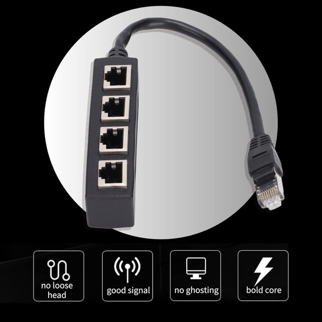 Adattatore Splitter RJ45 1 Maschio A 4 Femmine – Per Reti Ethernet, PC, Router, TV (non è Un Router!)