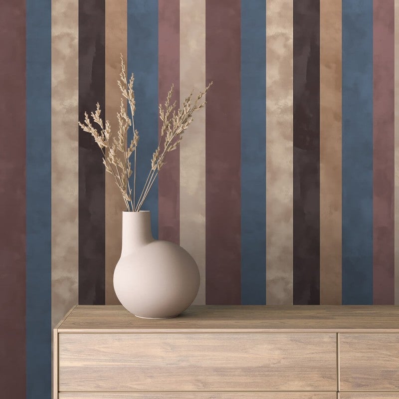 Papier Peint Intissé Rayures Shimmer – Aubergine & Bleu, Design Moderne, Abcliving