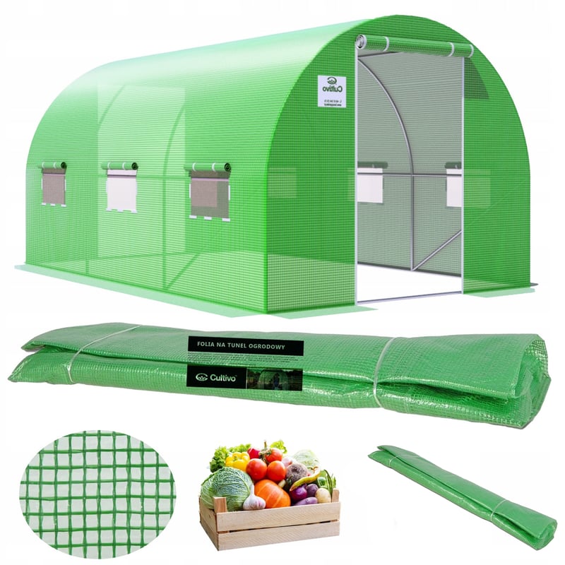 Folia Cultivo Poszycie Na Tunel Ogrodowy Szklarnia 3x4,5x2 Zielony Podwójne Drzwi Uv 1 szt