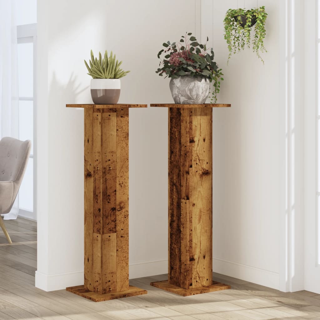 Supports pour plantes 2 pcs vieux bois bois d'ingénierie - 3
