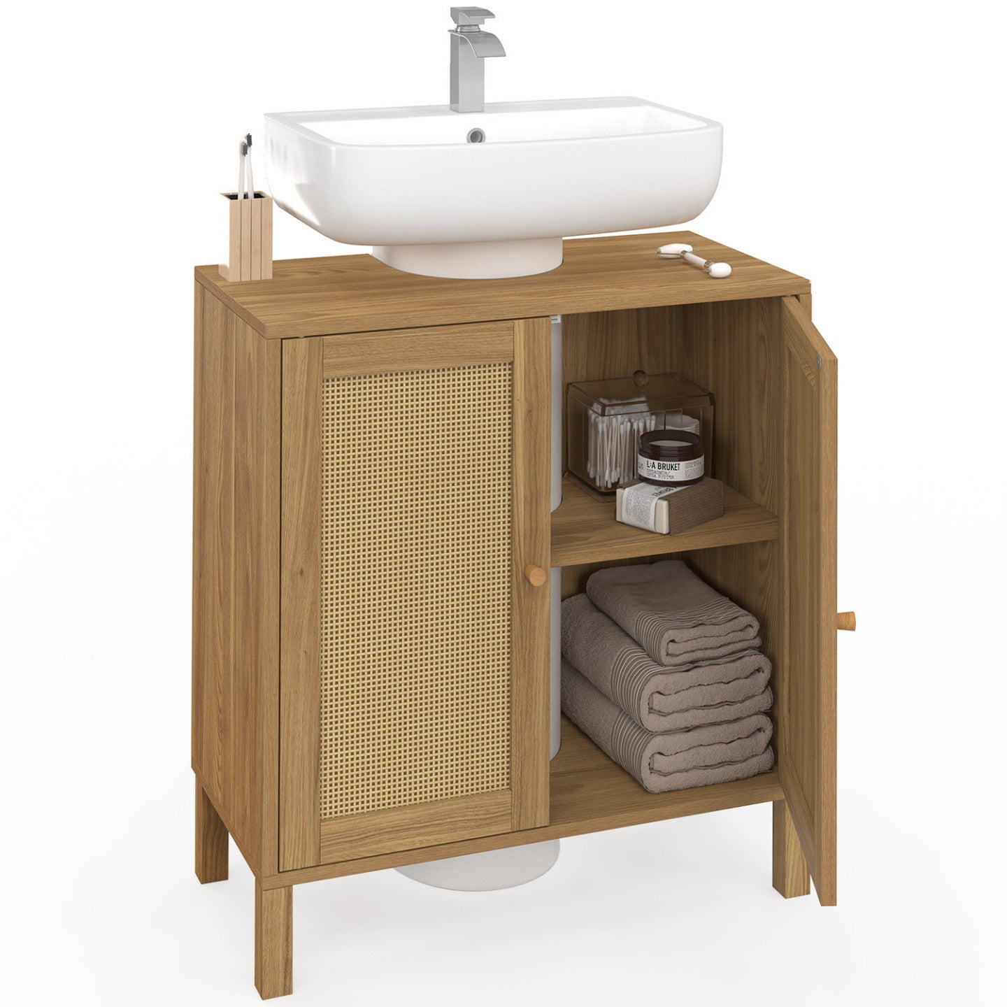 Meuble sous lavabo salle de bain HANAE effet naturel cannage - 5