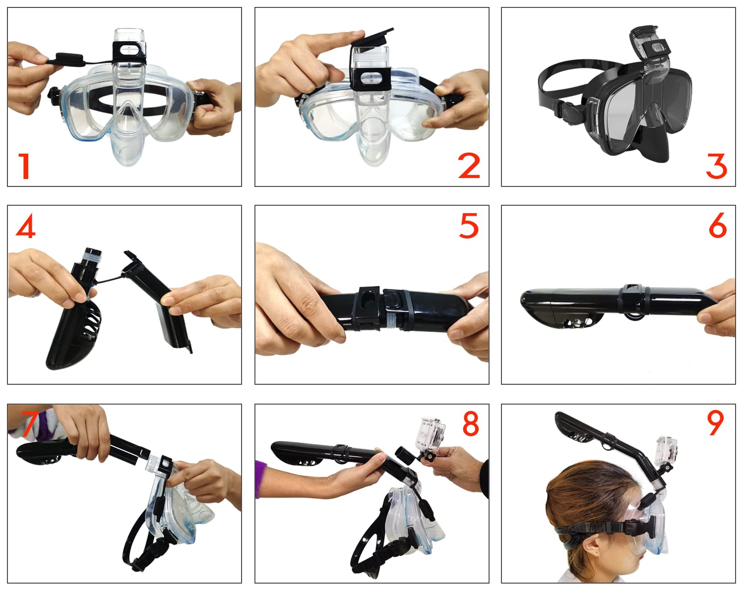 Masque de plongée et tuba en silicone antibuée, équipement de snorkeling panoramique, adapté à la natation et au snorkeling, noir - 2