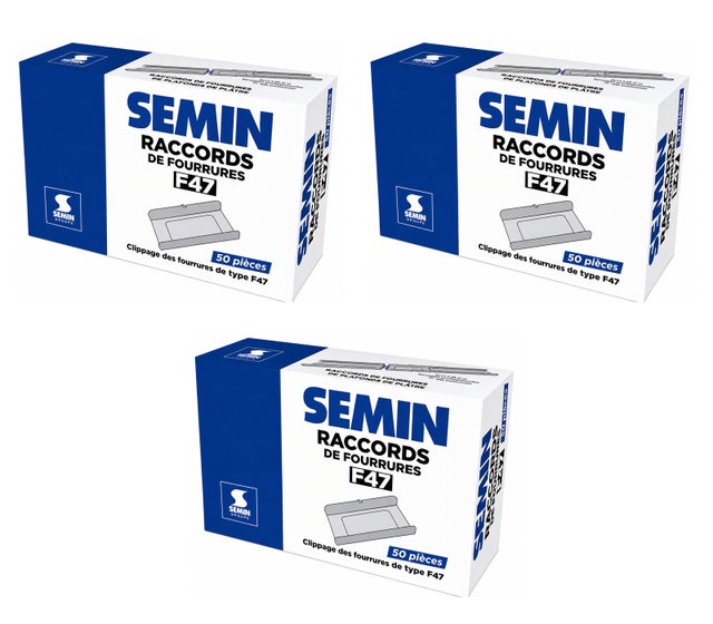 SEMIN Raccord de Fourrure RAC 47 - Boîte de 50 Pièces - Acier Galvanisé - Compatible Fourrures 45 et 47 mm - Jonction Profilés pour Plafond (Lot de 3)