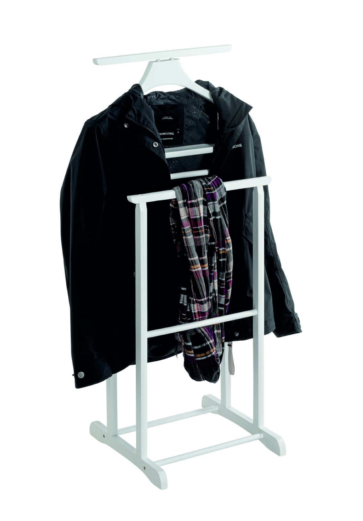 Valet de nuit double, valet de chambre en bois massif hévéa coloris blanc - longueur 47 x profondeur 36 x hauteur 102 cm - 3