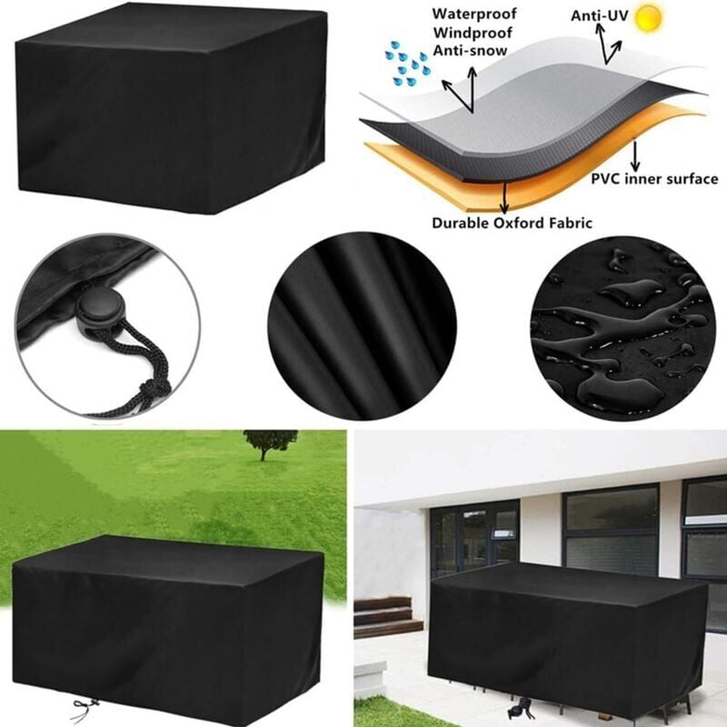 Housse Salon De Jardin Exterieur 110x110x85cm Oxford Housse De Protection De Jardin Imperméable Au Vent Anti-UV Bache Table De Jardin (Noir) - 2