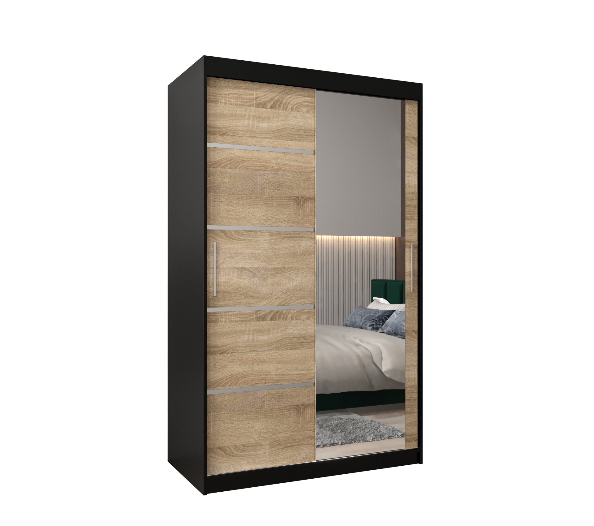 Szafa przesuwna garderoba Verona 2 120 x 62 x 200 cm Czarny + Sonoma - Abiks Meble