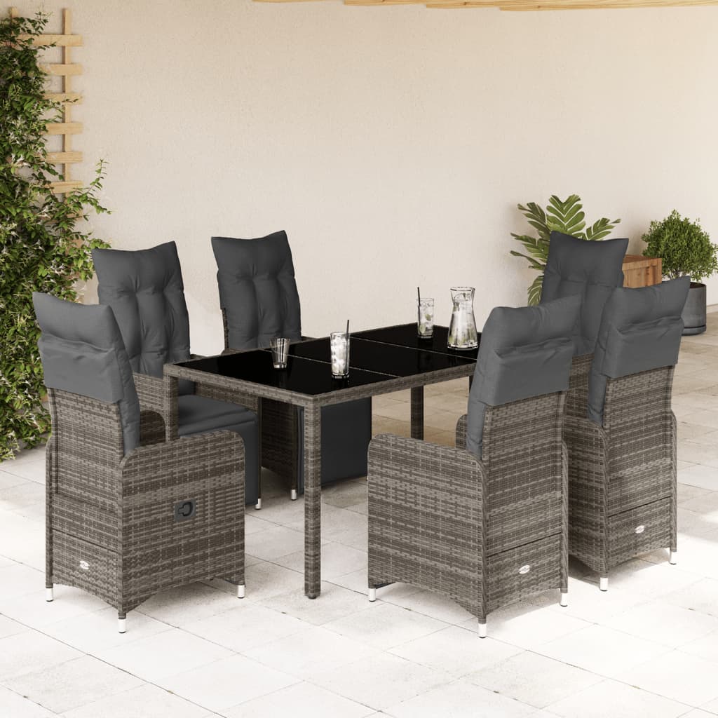 7-cz. zestaw mebli bistro z poduszkami, szary, polirattan vidaXL