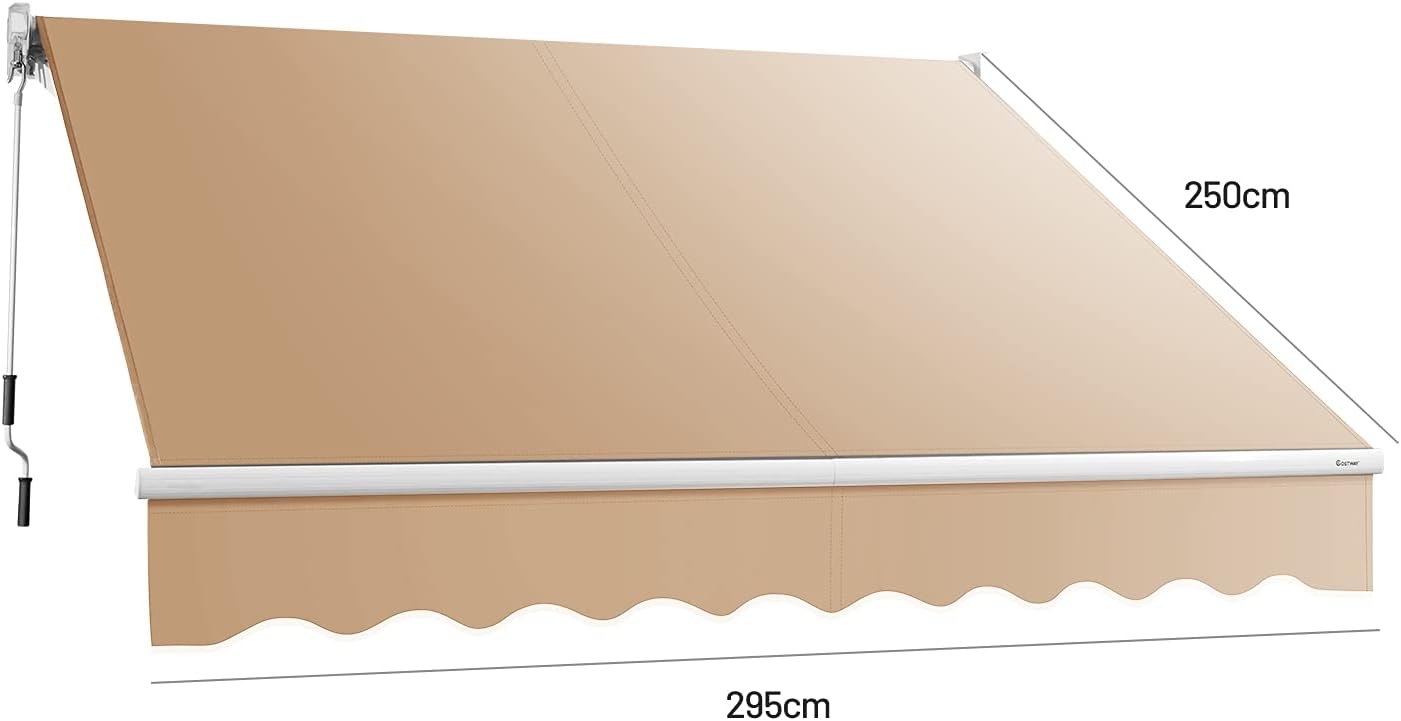Toldo Retrátil com Manivela, Toldo Manual com Revestimento em PA e Estrutura em Alumínio Resistente para Guarda-Sol, Varanda, Jardim (295x250cm, Bege) - 5