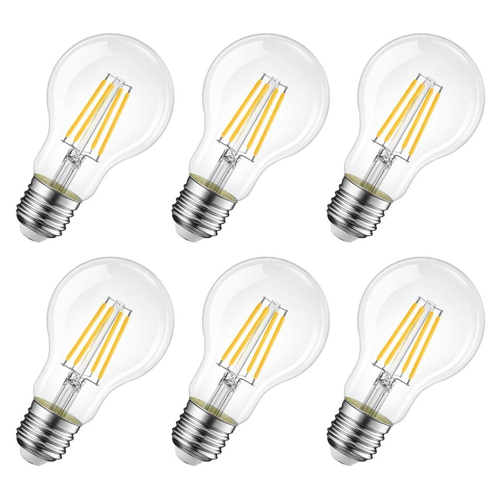 Żarówka LED Filament E27 4W, 2700K Biała Ciepła 470 Lm, odpowiednik żarówki żarowej 40 watów, Filament LED A60 o klasycznym kształcie, Zestaw 6 sztuk
