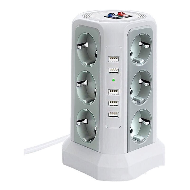 Listwa zasilająca Protector, 5 portów USB i 12 gniazd, z 3 wyłącznikami, biała