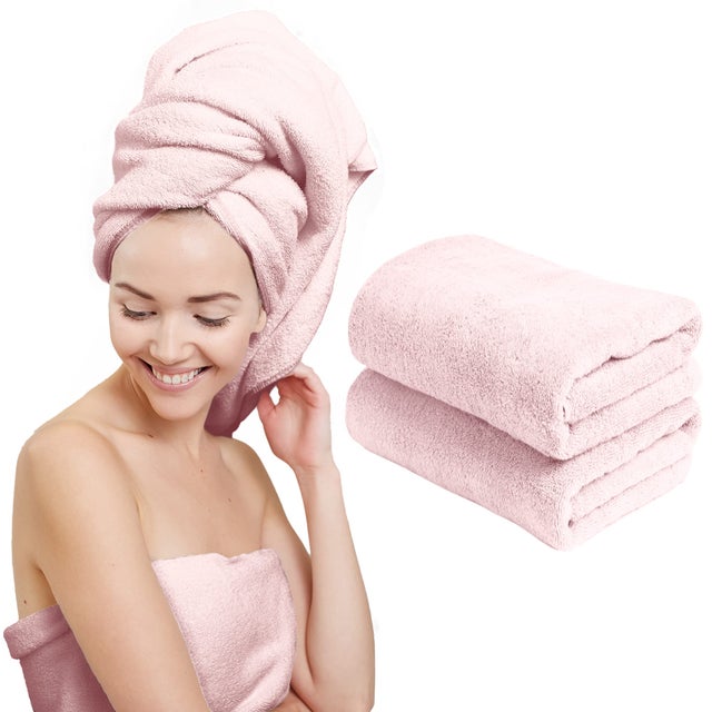 Pack x2 Grandes Serviettes à cheveux en microfibre de 61 x 121,9 cm – Rose Clair SCALA