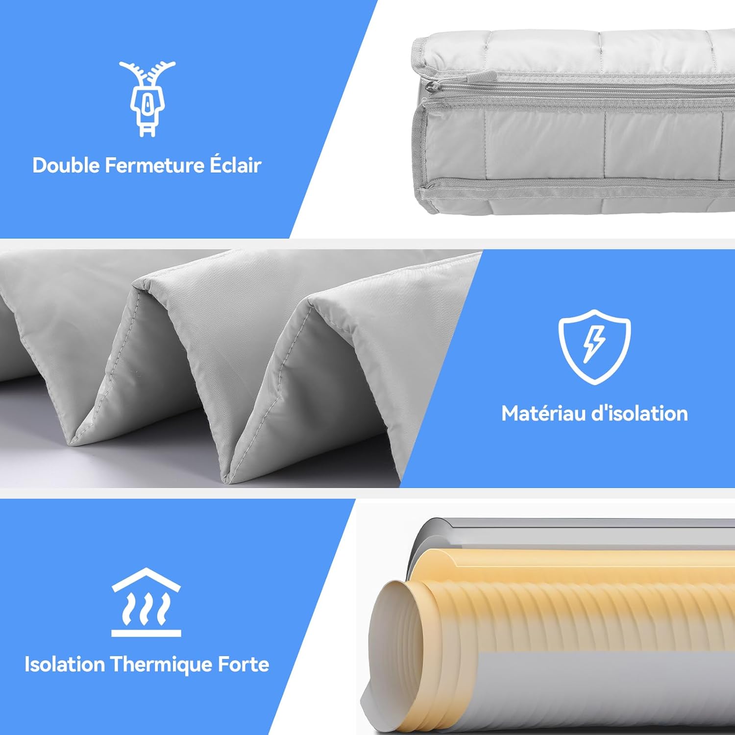 150cm Protection pour Tuyau Climatiseur ,Gris, Manchon Isolant À Fermeture Éclair pour Tuyaux De 5