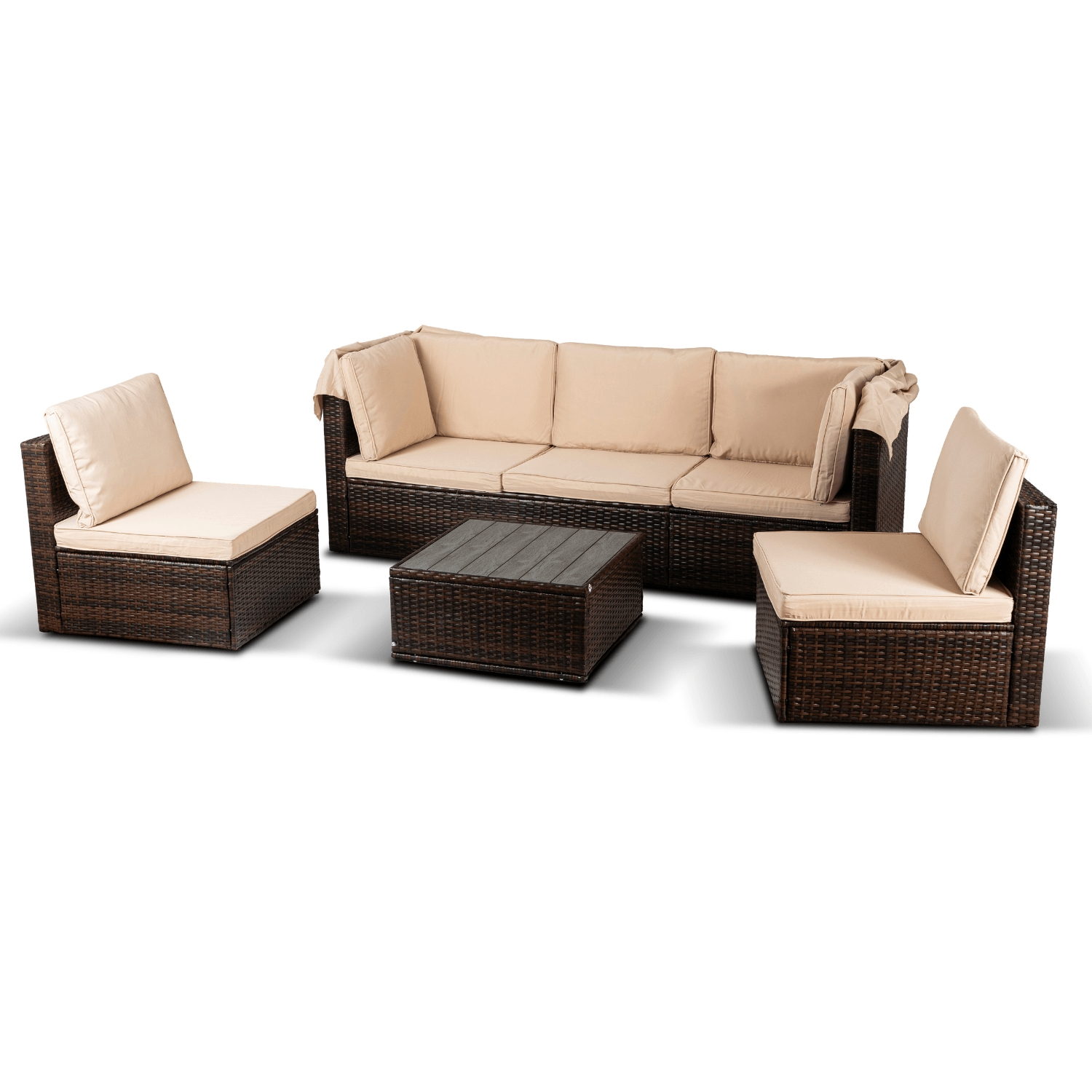 Zestaw Mebli Ogrodowych Składany Daszek Na Taras Ogród Beżowy CALIENTE