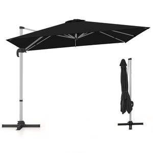 Parasol Déporté de Jardin 3x3M, 8 Baleines, UPF50+, Base Croisée, Inclinable à 5 Positions & Rotatif à 360 Dégrés, Noir
