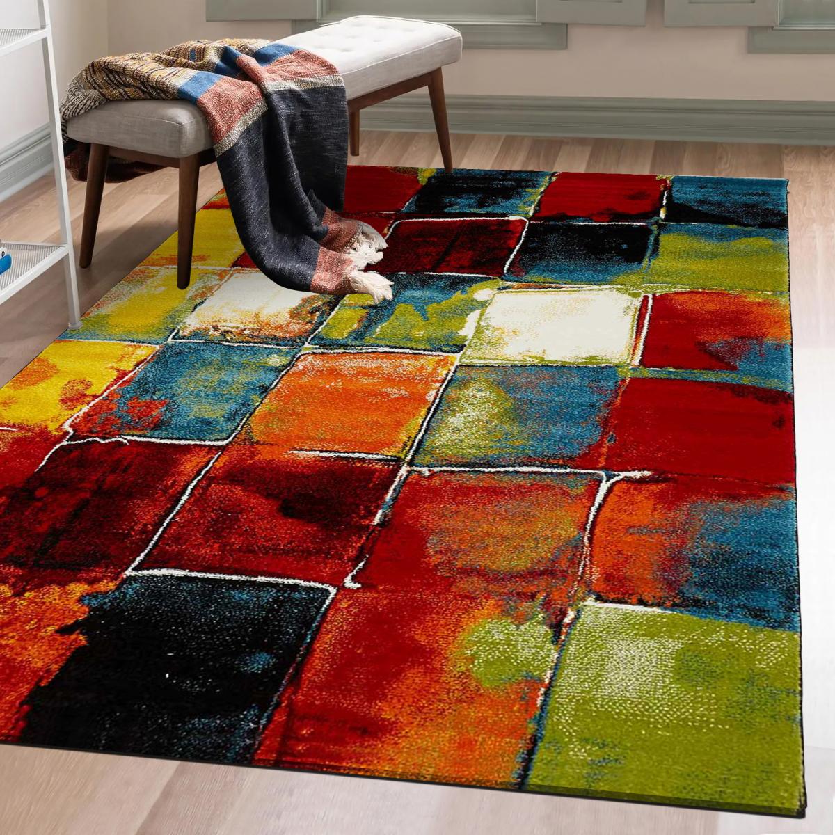 tapis salon 120x170 tissé multicolore rectangle motif géométrique LYN8 BELO 2 - 2