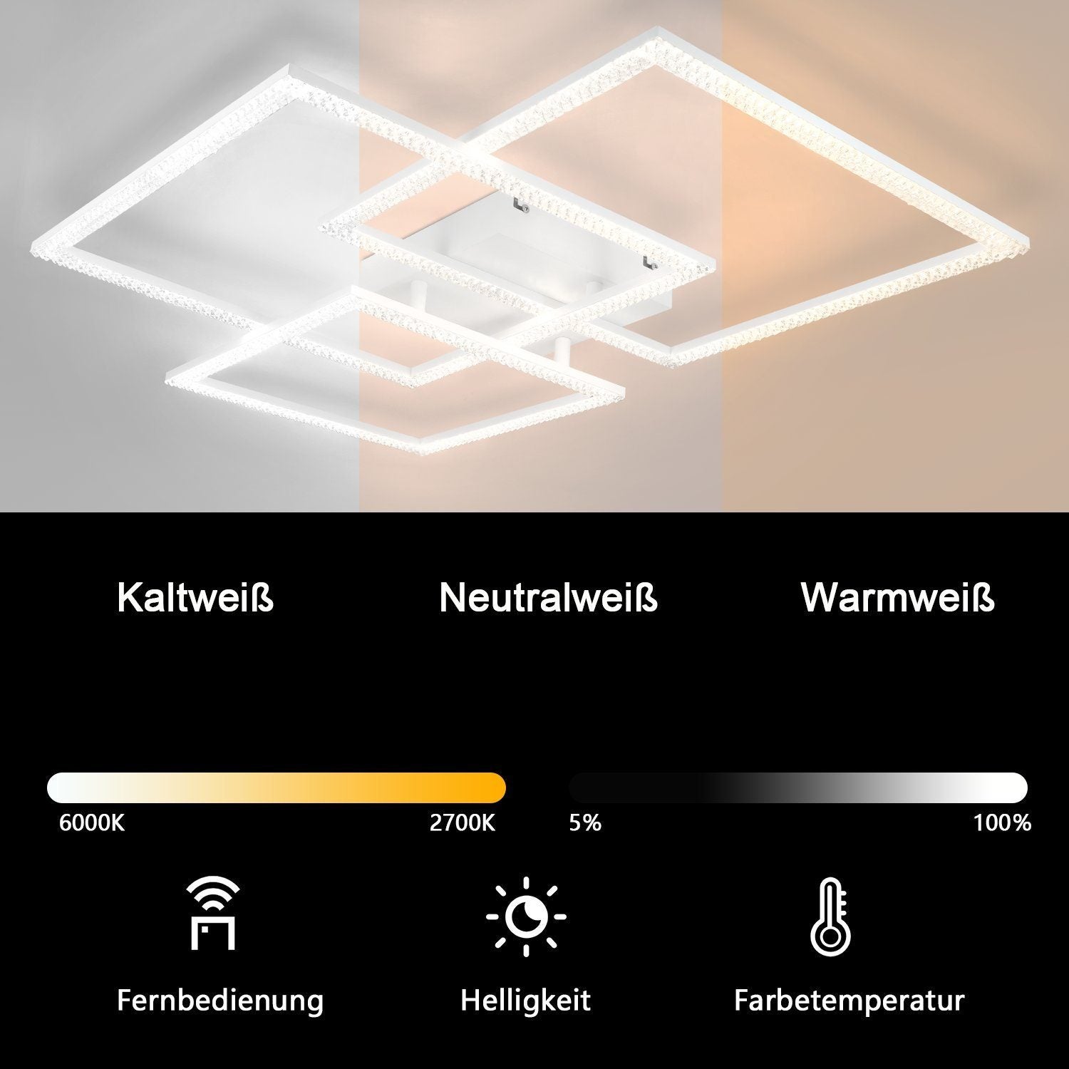 NETTLIFE Lampa Sufitowa LED do Salonu Czarna 75CM Regulowana Nowoczesna Kryształowa Lampa Do Sypialni Design Lampa Wewnętrzna - 4