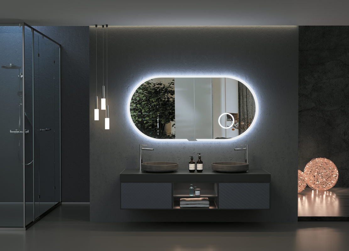 Miroir lumineux avec miroir grossissant x3 intégré adapté pour salle de