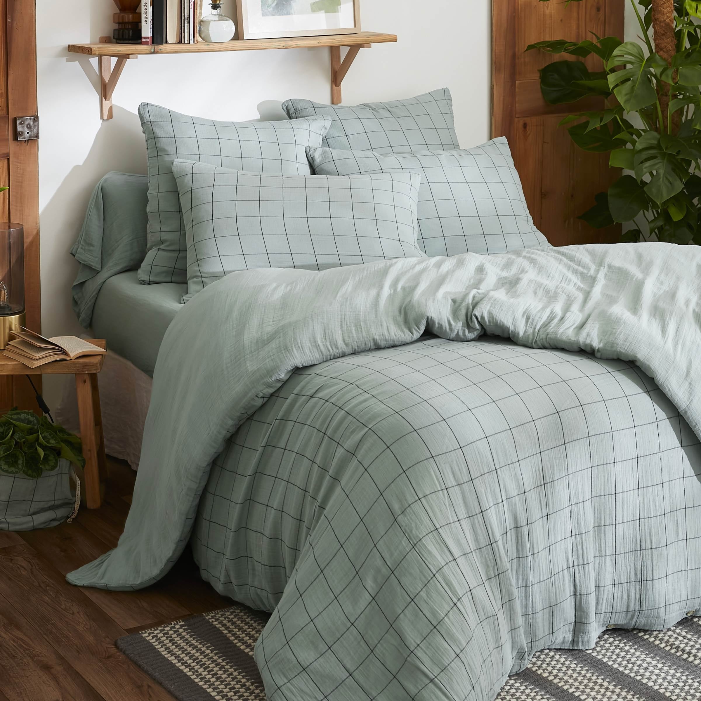 Taie d’oreiller 60 x 60 cm – Gaze de Coton Tissée – Gaïa Mix – Petits Carreaux Eucalyptus - 5