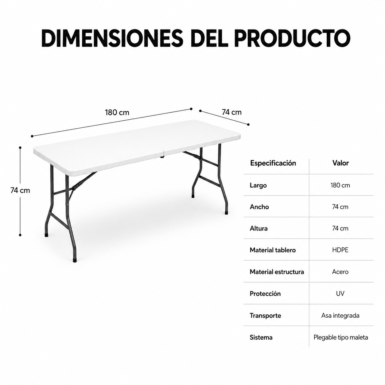 Table pliante jardin portable 180x74x74 cm - 6