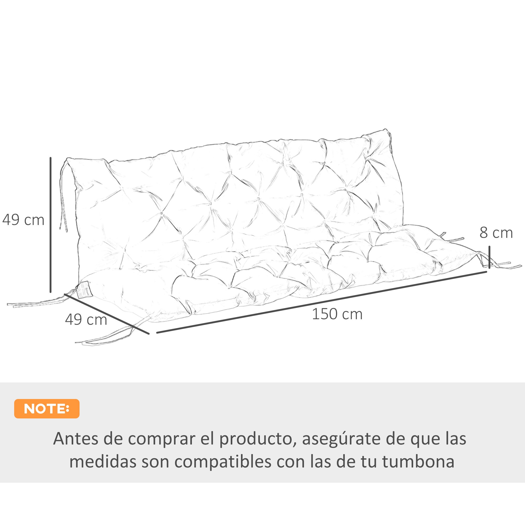 Almofada para Banco com Encosto Outsunny Poliéster e Algodão Azul marrinho 150x98x8cm - 3