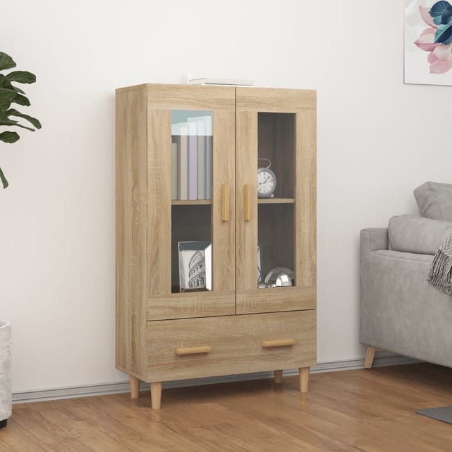 Credenza Bianca Per Cucina E Soggiorno – 70x31x115 Cm In Legno Multistrato E Vetro, Con Ante E Cassetto