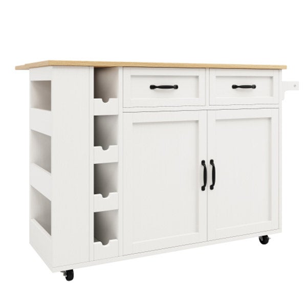 Meuble Rangement Cuisine Avec Multiprise Et Casier à Vin - 107x40x80 Cm, Blanc, 3 Tiroirs, 2 Armoires - 8