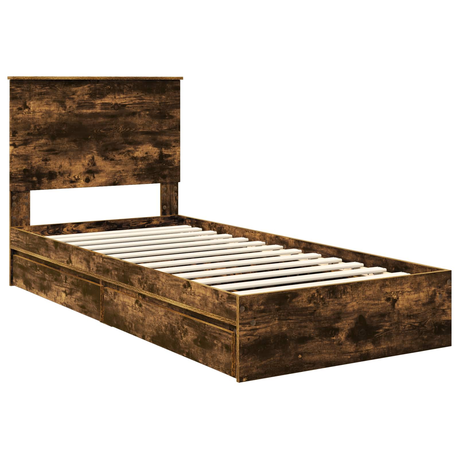 Lit de rangement chêne fumé 75 x 190 cm en panneau de bois - 4