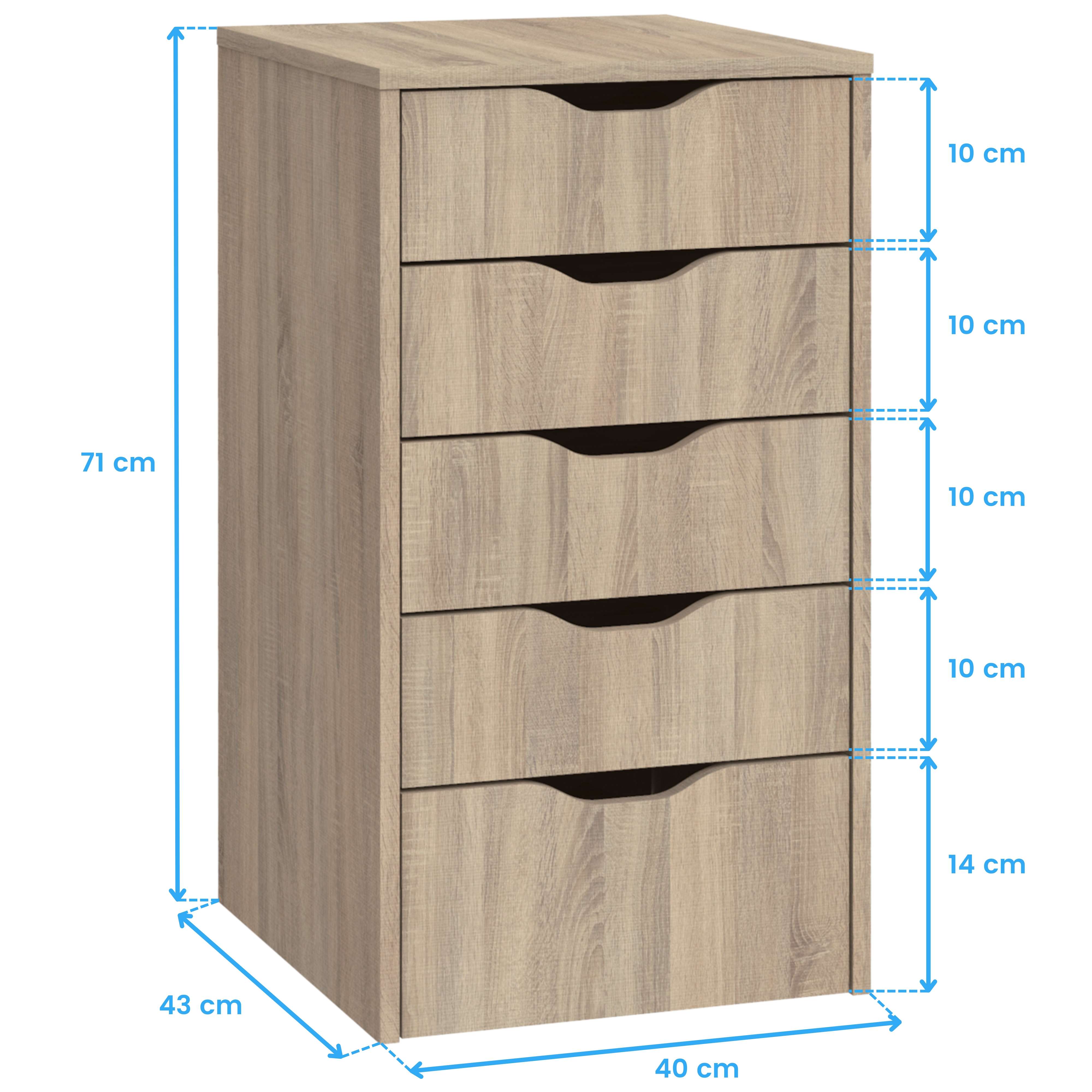 Commode de bureau 5 tiroirs Eko, couleur chêne Cambrian, 71 x 40 x 43 cm - 6