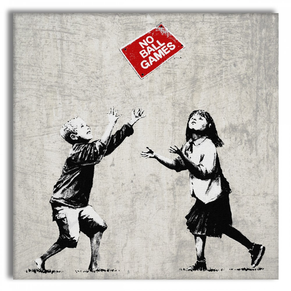 Banksy - no ball games - cuadro lienzo en marco de madera, medida 100x100 cm