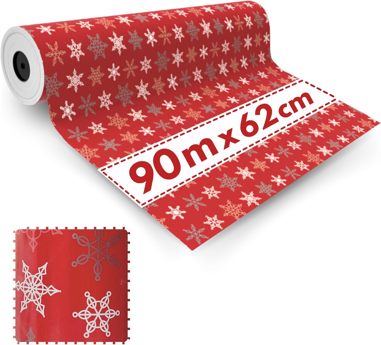 Rouleau Papier Cadeau Noël FullJoyHut 44cm X 15M - Motif Flocons Père Noël Kraft