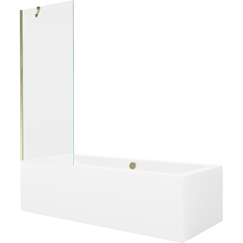 Mexen Cube wanna prostokątna 170 x 80 cm z obudową i parawanem 1-skrzydłowym 70 cm, transparent, złoty - 550517080X9507000050