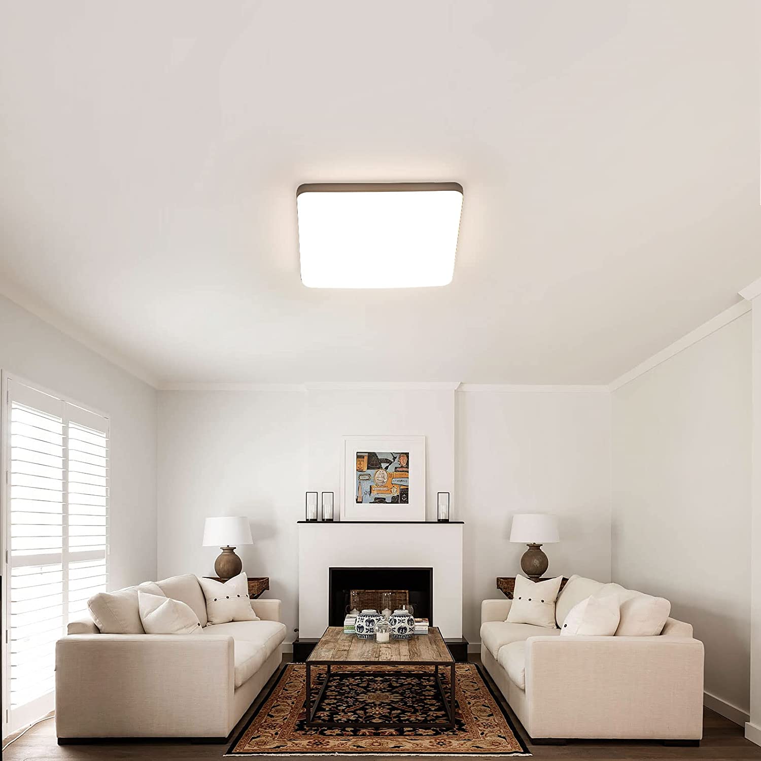 Plafón LED Baño GOECO, 36W 3200lm, Luz de techo Luz neutra 4000K para Cocina Pasill Dormitorio, Cuadrado D.23cm, Blanco - 7