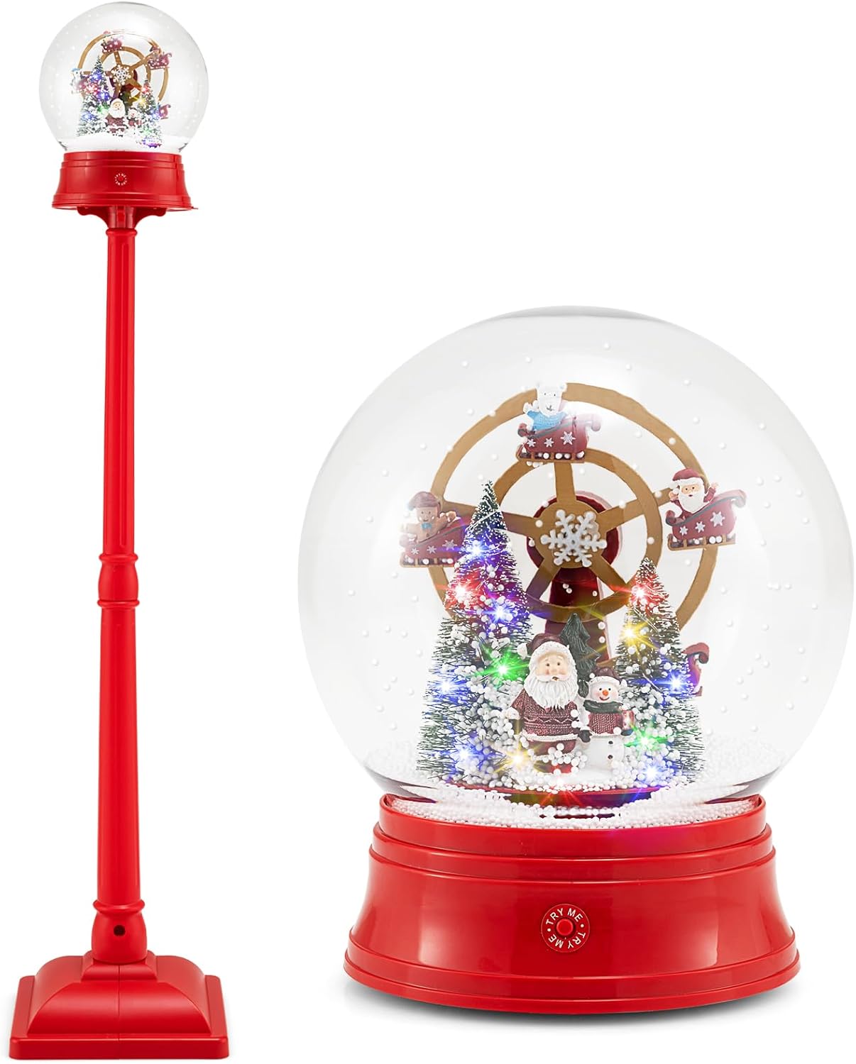 Lámpara de Navidad con Luces LED, Adorn Decoración Exterior con Poste, Globo de Nieve, Farola con 8 Canciones Navideñas y Base Ancho (Noria) - 3