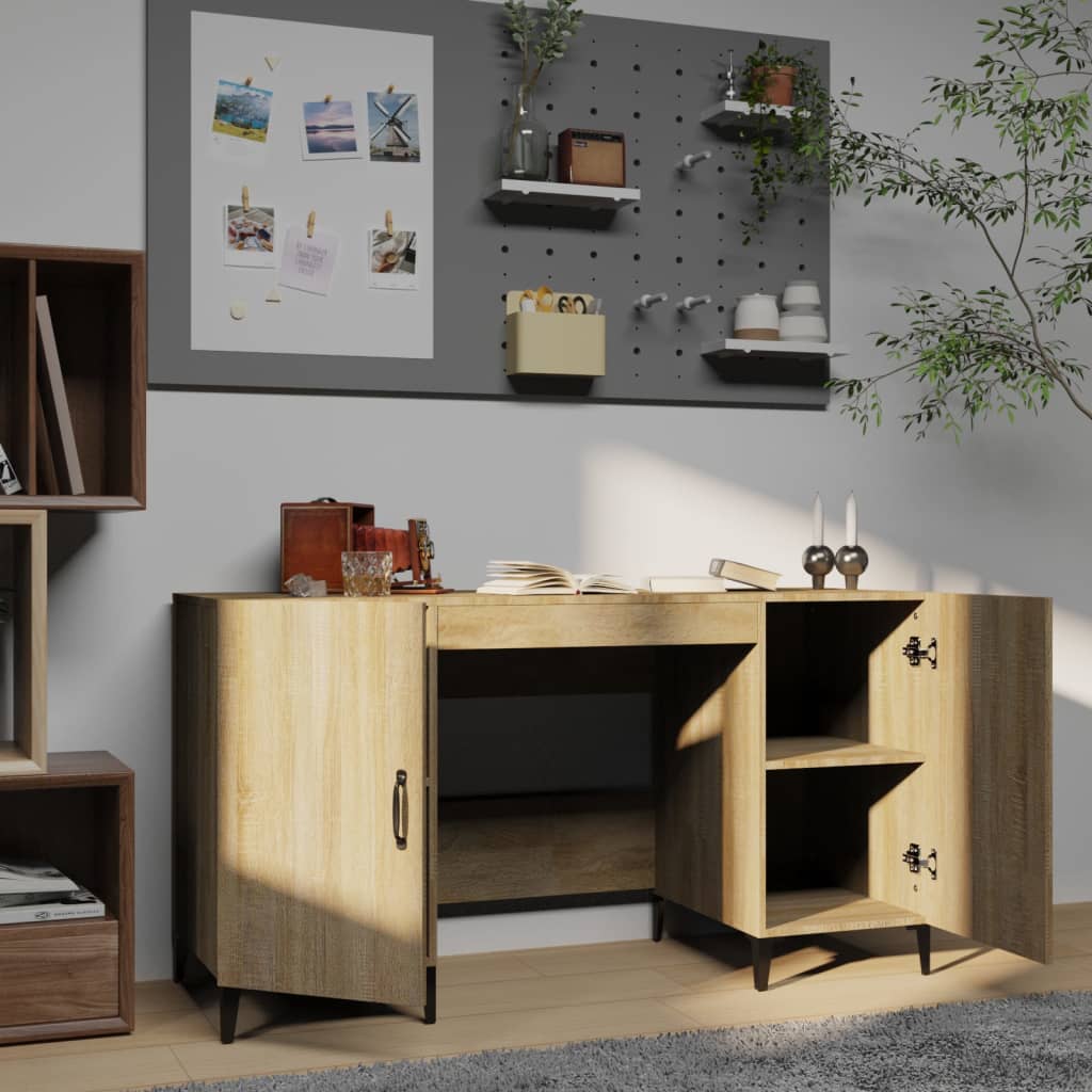Bureau，Table de travail，Table d'étude Chêne sonoma 140x50x75 cm Bois d'ingénierie CWV92625 - 3