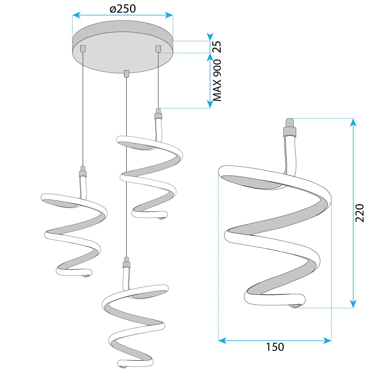 Lampa Sufitowa Wisząca Led Toolight G075-3Cpr Złoty - 8