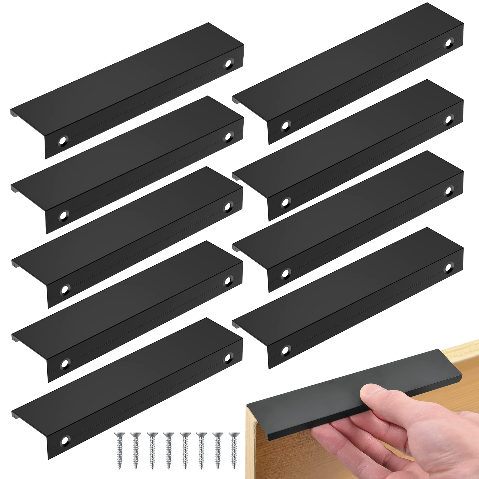 10 SZT. Niewidoczny Uchwyt Meblowy, aluminiowy uchwyt do drzwi kuchennych, czarny do Szuflad Szafek (Rozstaw otworów 160mm/ Długość 200mm)
